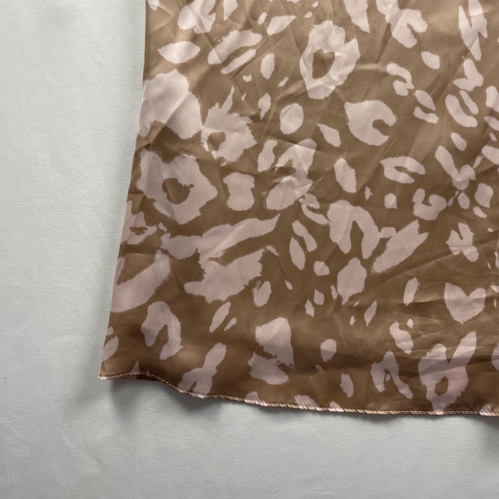 Adrienne Leopard Print V-Neck Satin Blouse Tan Ruched Puff Sleeve Top M 2489SAM - Picture 8 of 16